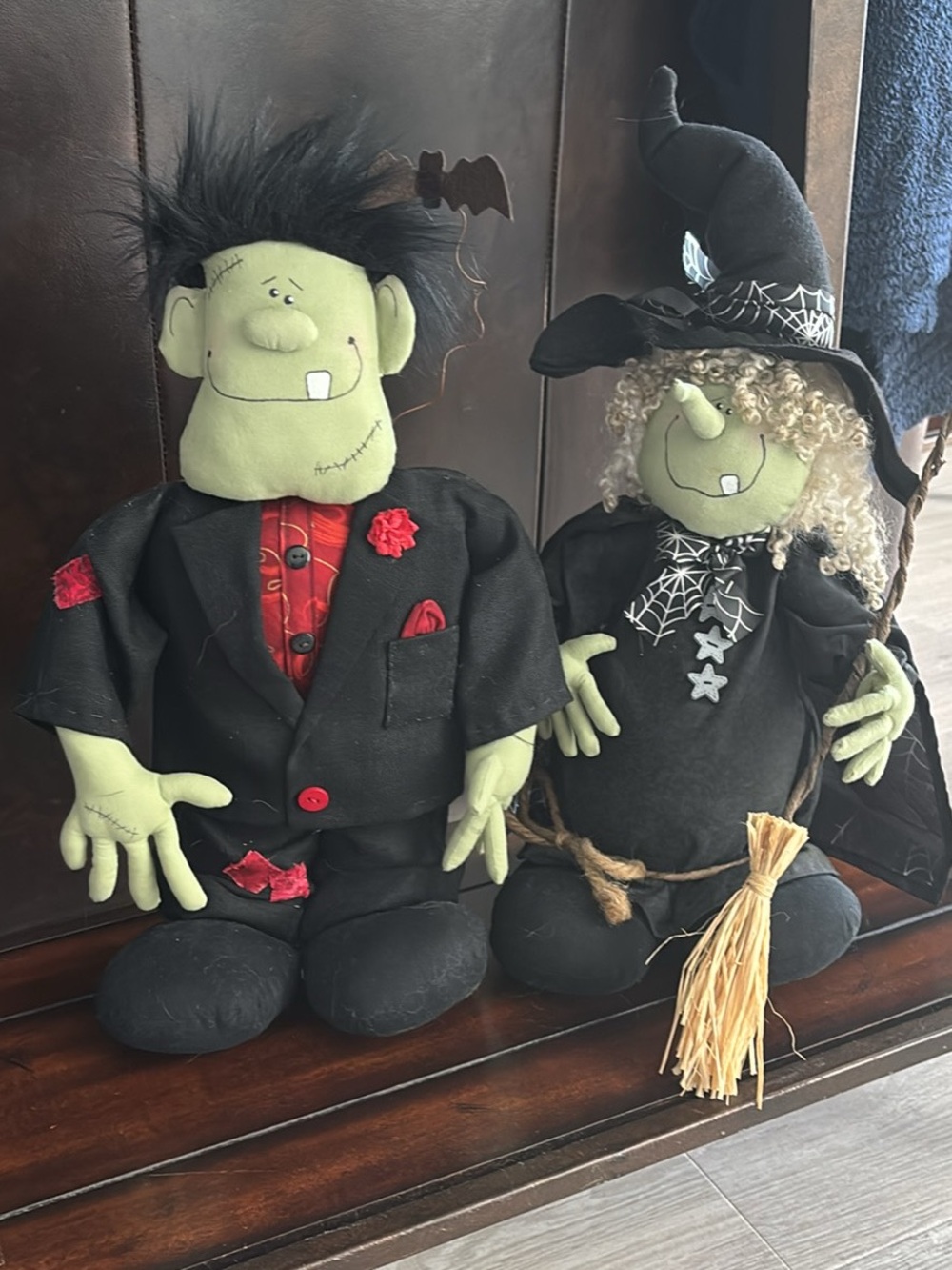 Kids Halloween Frankenstein and Witch Plush Duo dolls- Green